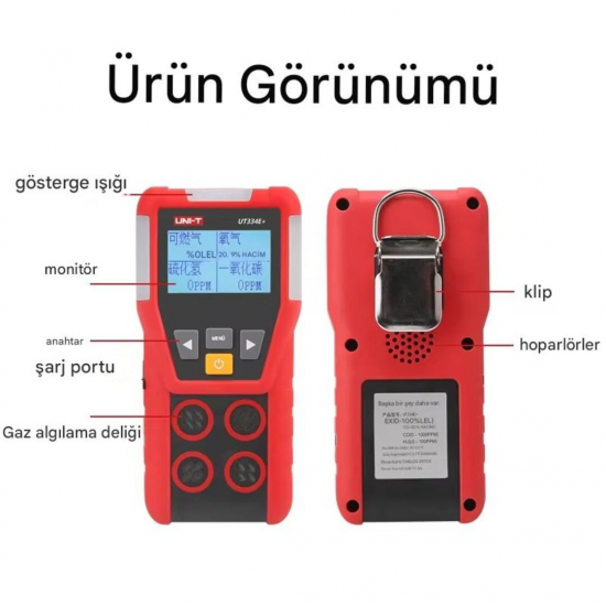 Uni-T UT334E+ Taşınabilir 4'ü 1 Arada Gaz Dedektörü